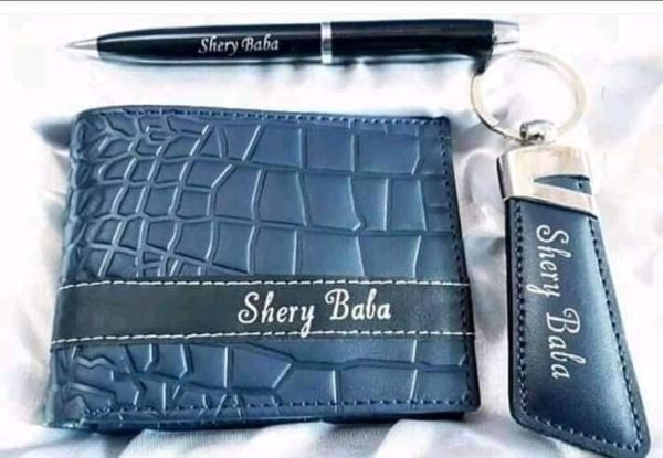 Name Printed Wallet Keychain And Pen - With Gift Box