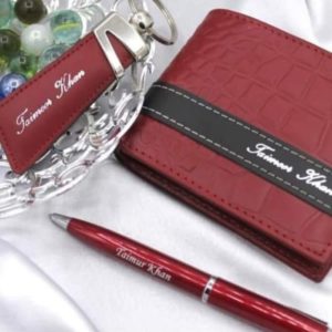 Name Printed Wallet Keychain And Pen - With Gift Box