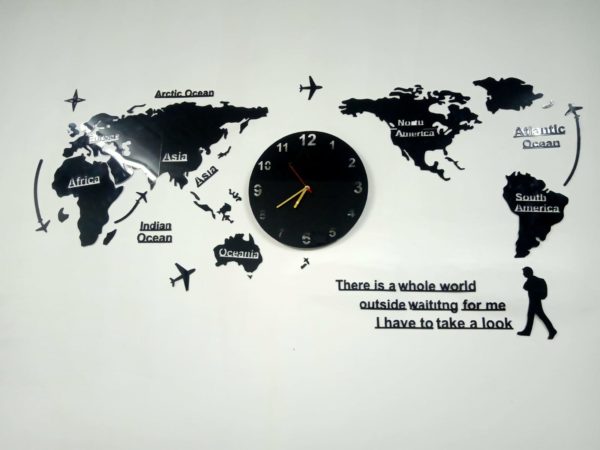 World Map DIY 3D Acrylic Wall Art With Clock