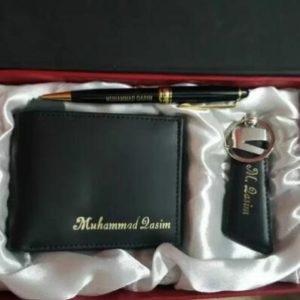 Customized Name Wallet + Pen + Keychain - With Gift Box
