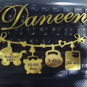 Acrylic Cutting Design Name Date Time Hight And Weight - With Golden Foil