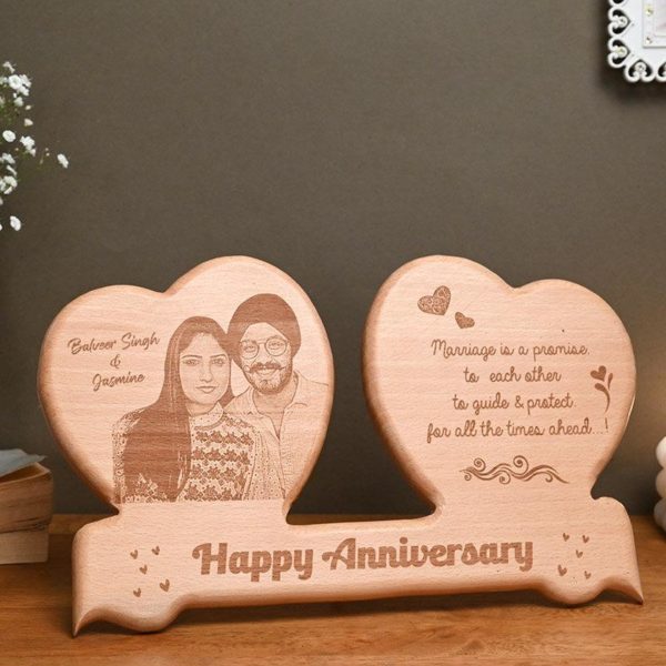 Design Your Own Double Heart Solid Wood Engraved Table Frame