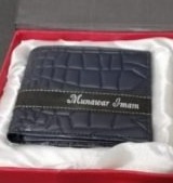 Customized Name Engraved Wallet With Gift Box - Dark Blue