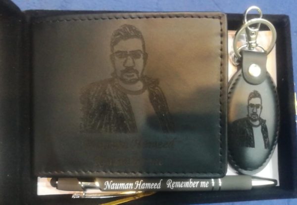 Custom Picture And Name Wallet Keychain And Pen With Gift Box – In Black Color