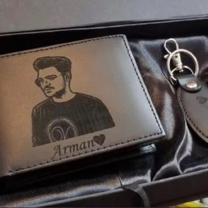 Custom Picture And Name Wallet Keychain With Gift Box – In Black Color