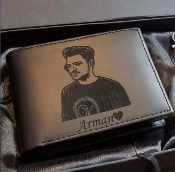 Custom Picture And Name Wallet With Gift Box – In Black Color