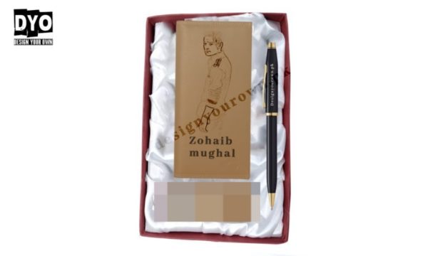Picture And Name Long Wallet And Pen With Gift Box – In Camel Color