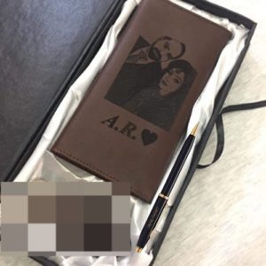 Picture And Name Long Wallet And Pen With Gift Box – In Brown Color