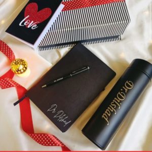 Name Logo Customized Diary Hard Card - With Gift Box + Customized LED Smart Water Bottle + Customized Metallic Pen – With Gift Box