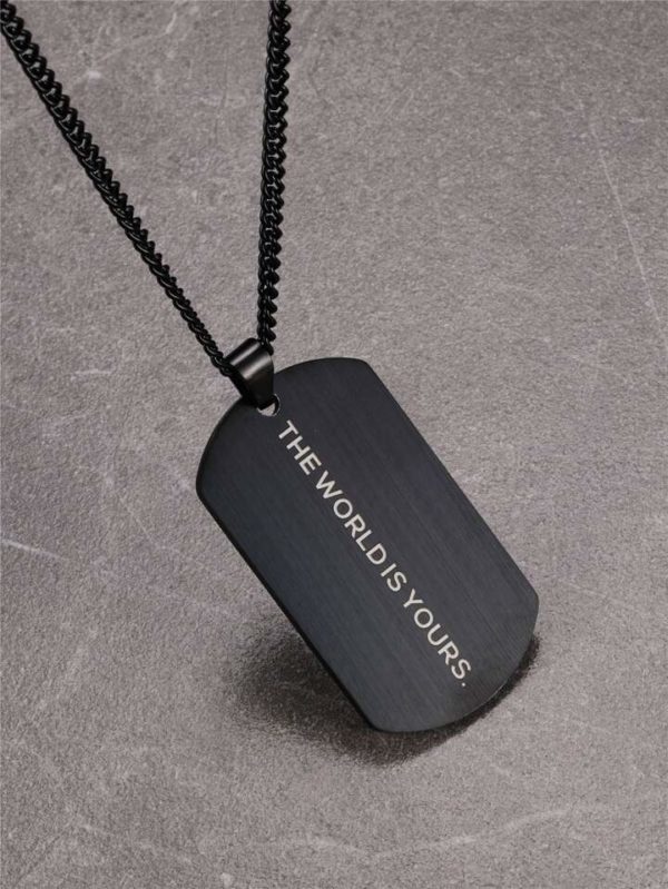 Stainless Steel Name Picture Engraved Necklace - Black