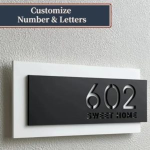 Customizeable Black And White Acrylic House Name Plate - 18x9 Inches