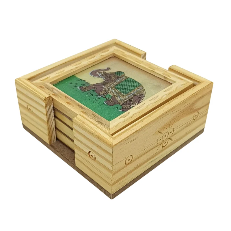 Customized Lasani Wooden Engraved Tea Coasters Box - For 6 Coasters