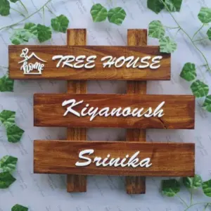 Customizeable Strip Line Solid Wooden House Name Plate - 3 in 1