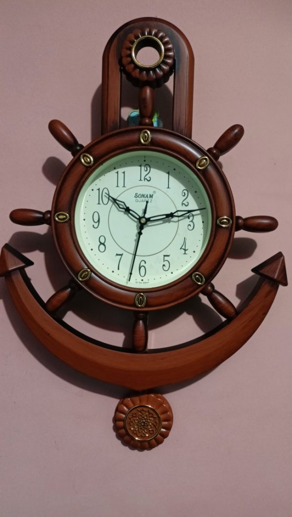 Design Your Own Customized Ship Wheel Pendulum Wall Clock - Wood Color
