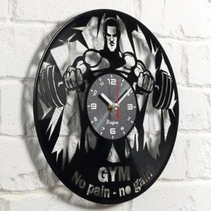 Gym Vinyl Clock - Gym Wall Decor - Gym Gift Idea - Gym Wall Clock - Powerlifter Crossfit Home Room Bodybuilder Gym Gifts Gift Set Garage Gym Lover Theme Bodybuilding Wall Decor Art Clock Black