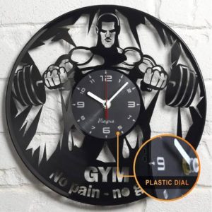 Gym Vinyl Clock - Gym Wall Decor - Gym Gift Idea - Gym Wall Clock - Powerlifter Crossfit Home Room Bodybuilder Gym Gifts Gift Set Garage Gym Lover Theme Bodybuilding Wall Decor Art Clock Black