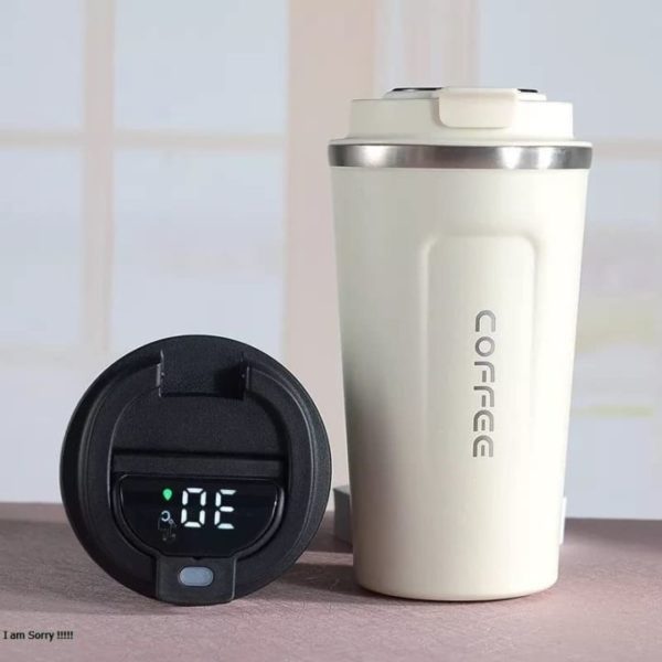 Customized Smart LED insulated Metal Flask Mug - White