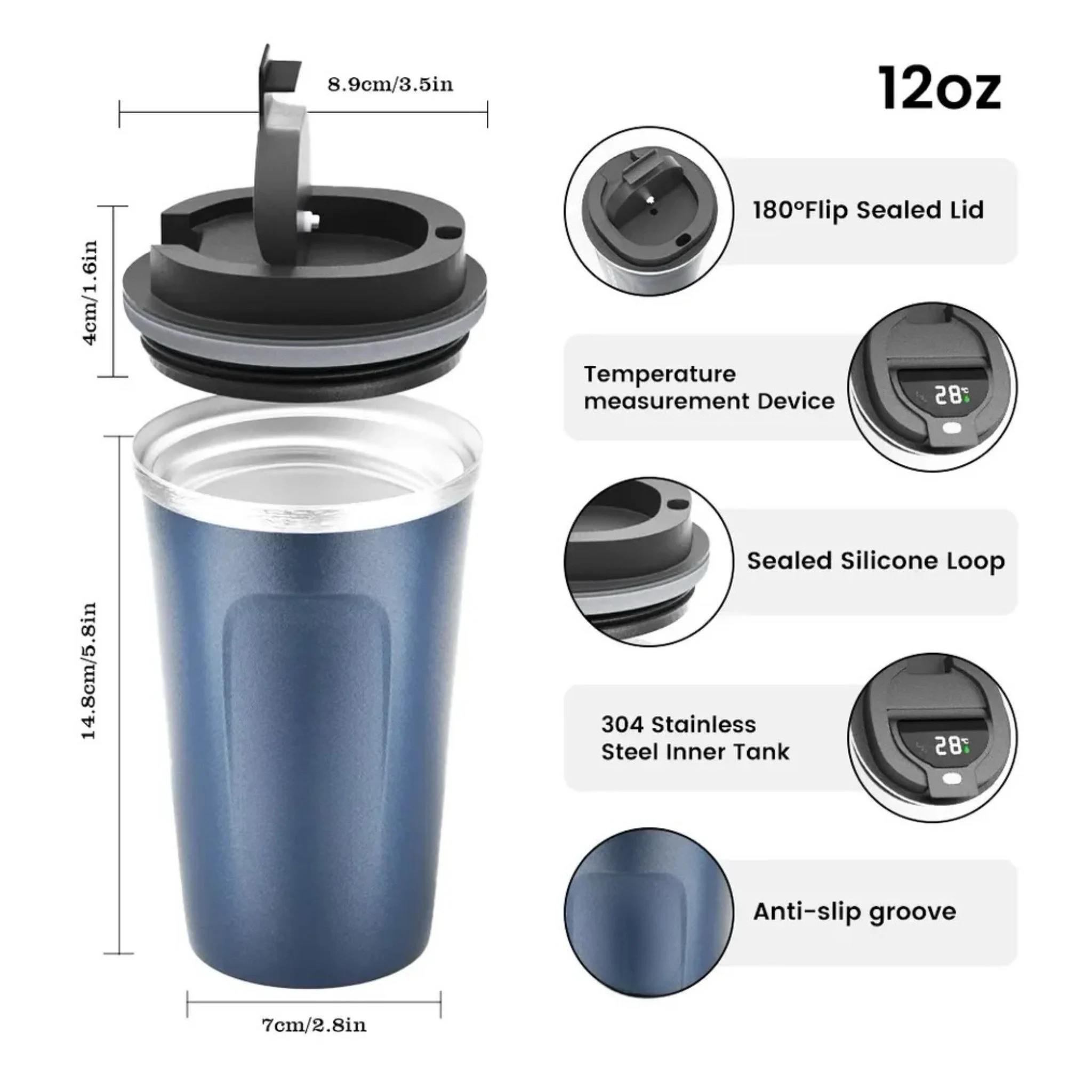 Customized Smart LED insulated Metal Flask Mug - Blue