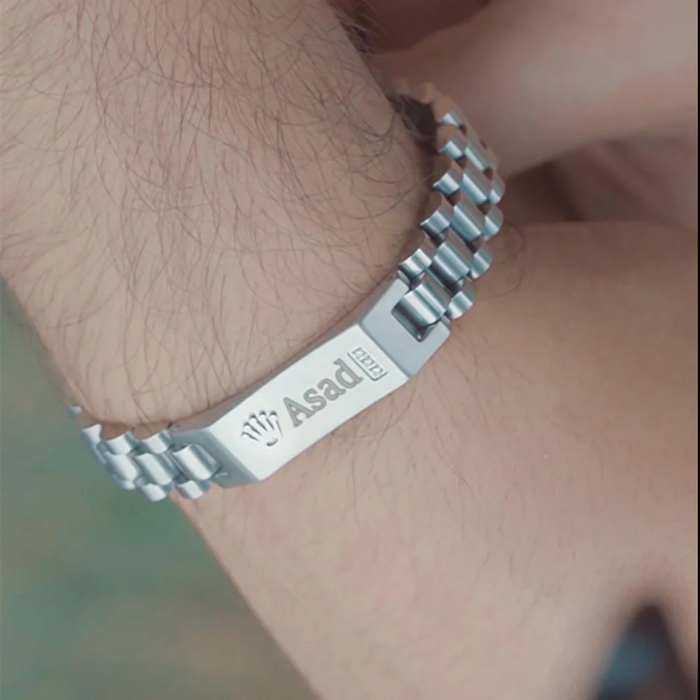 Design Your Own Name Engraved Good Quality Rolex Bracelet - Silver