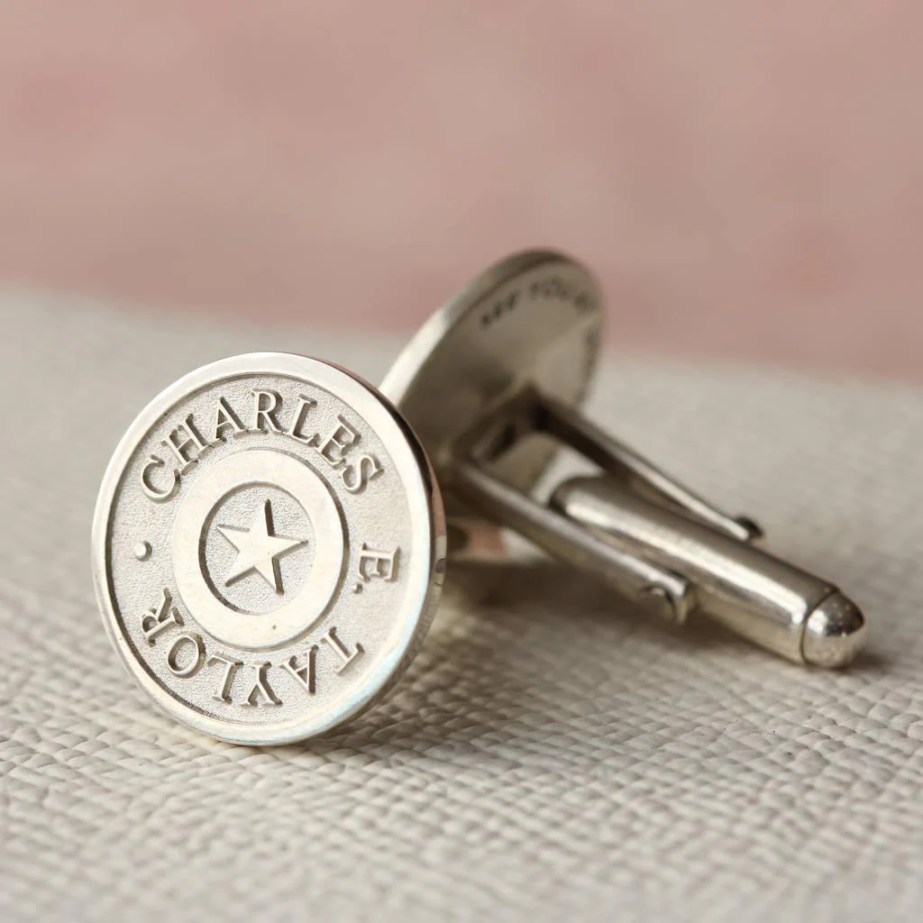 Design Your Own Custom Embossed Logo & Name Cufflinks - Silver